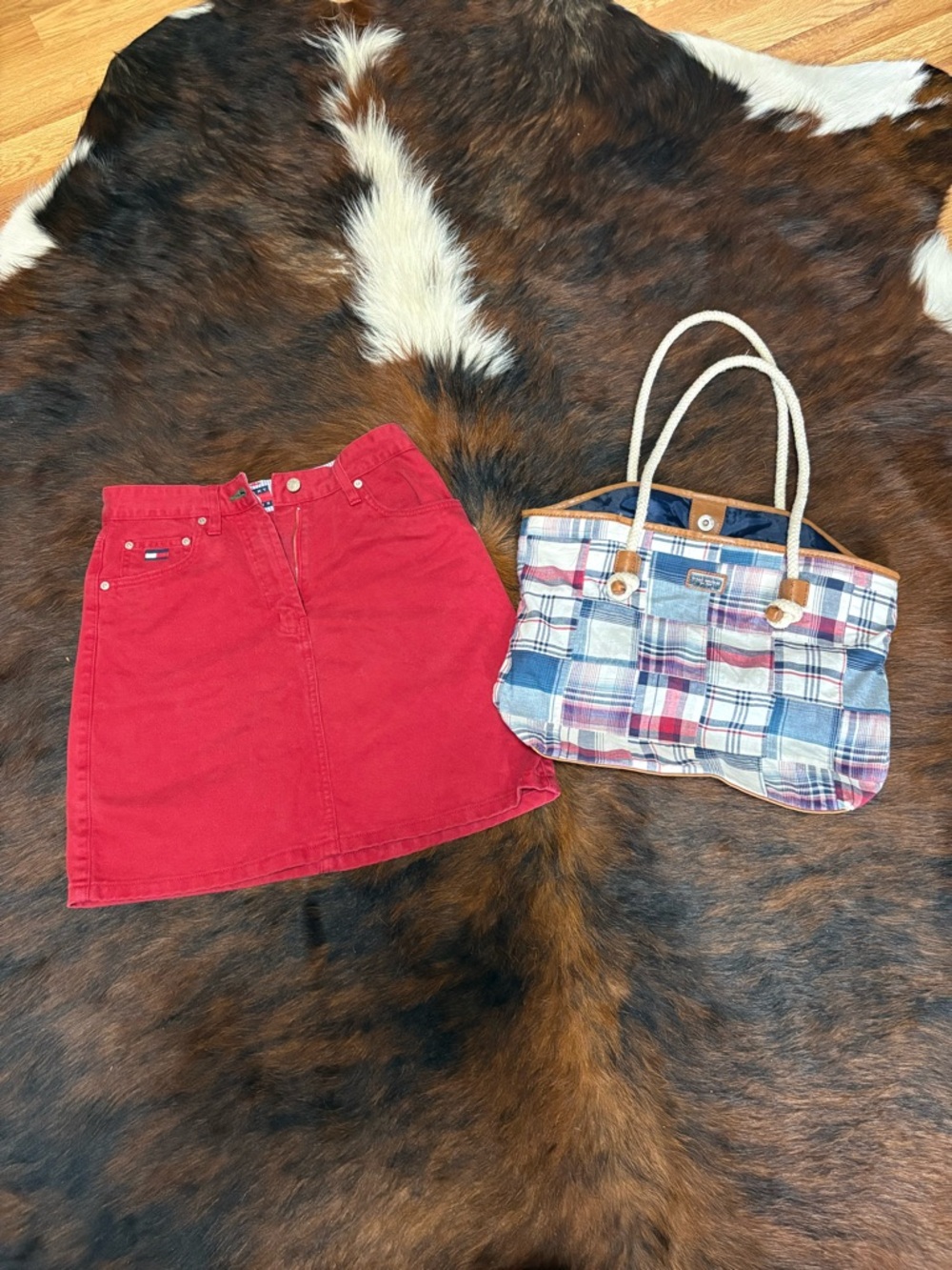 Tommy Hilfiger Red Denim-Style Mini Skirt and Tote Bundle